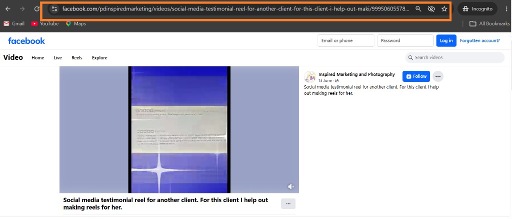 Facebook video page with the browser address bar highlighted so you can copy the video URL