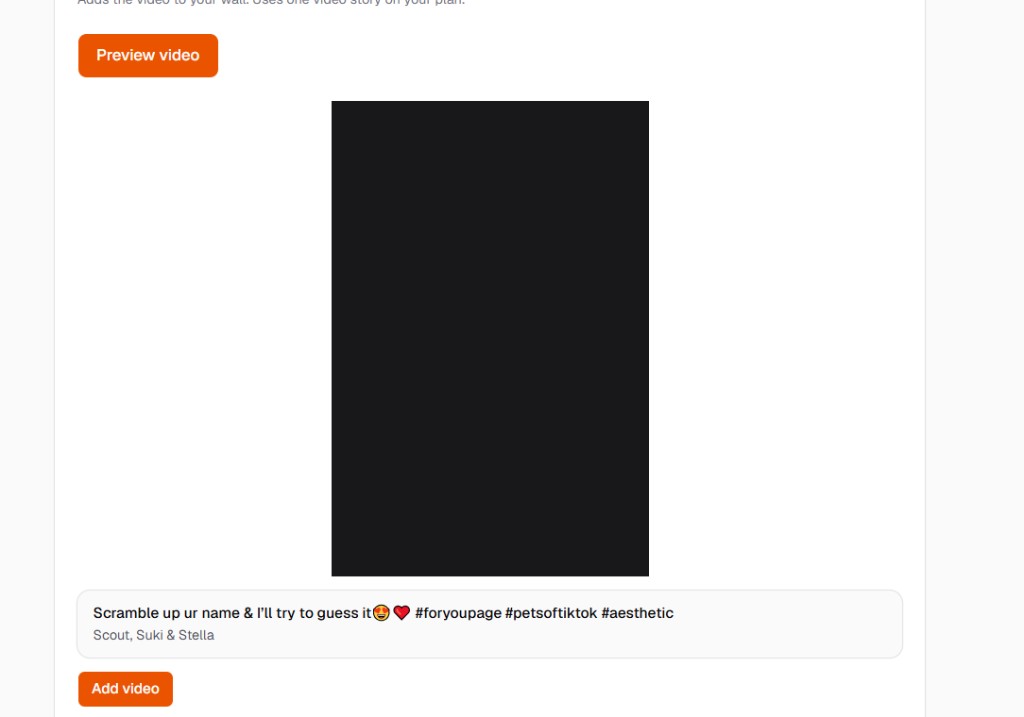 TikTok video preview in Provoon with Preview video and Add video buttons